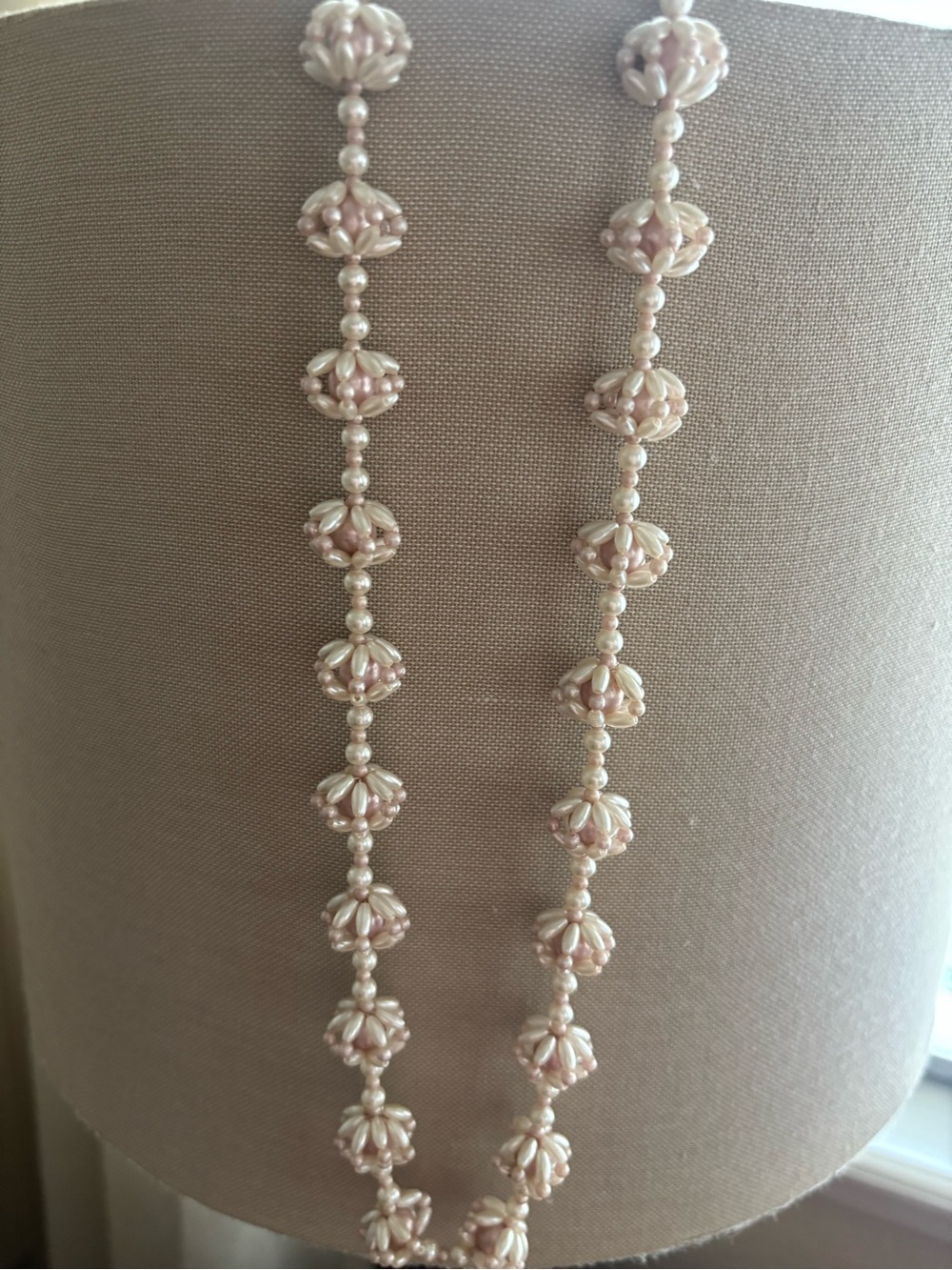 Pearl Pink Beaded Long Necklace-Vintage